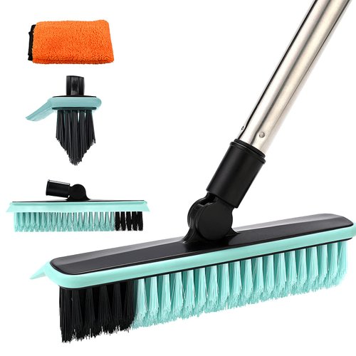 2 in 1 Floor Scrub Brush Grout Brush with 57.8" Long Handle,120°Rotatable Shower Tile Grout Scrubber,V-Shaped Corner Brush for Hard to Reach Areas (Green)