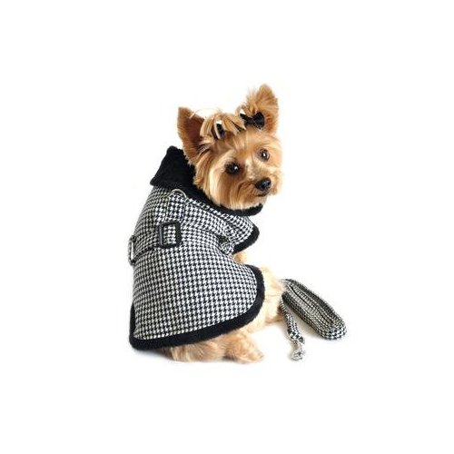 Black and White Classic Houndstooth Dog Harness Coat with Leash (S)