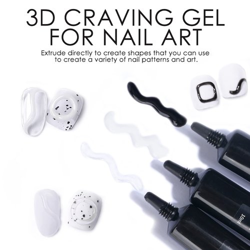 KYDA 2 Colors Solid Pudding Nail Gel, 3D Craving Gel for Nail Art, Clear&White Multifunction Candy Jelly Nail Art Sculpture Painting, Drawing Lines Character Nails Embossing Gel-Set A