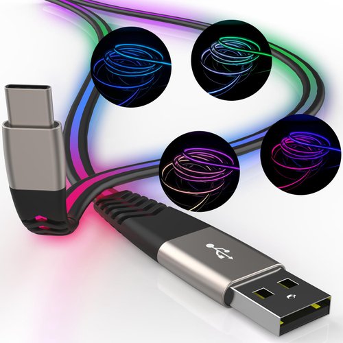 Gantok LED USB C Charging Cable, 6FT 3A Light Up Type c Fast Charging Cable with Data Sync, Compatible with Samsung, Moto, LG & More(RGB)