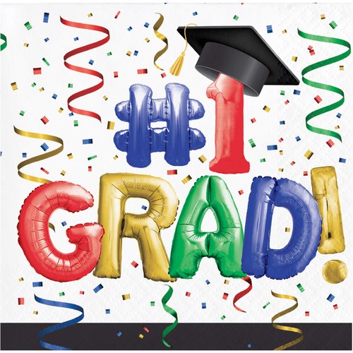 Creative Converting # 1 Grad Beverage Napkins, 5", Multi-colored