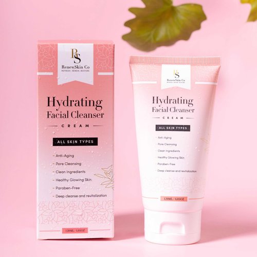 RenewSkin Co Hydrating Facial Cleanser Cream - Gentle Skin Cleanser with Coconut-Derived Formula, Enriched with Aloe Vera & Hyaluronic Acid - Hydro Boost Smoothing Cream - Suitable for All Skin Types
