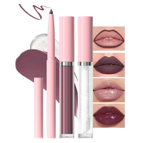 BINGBRUSH Super Stay Matte Longwear No-Budge 3 in 1 lip liner + lip gloss + lip oil Makeup,Highly Pigmented Color Cheeky, Soft Matte Lip Cream Lightweight Lipstick (1pc 06#, 3in1)