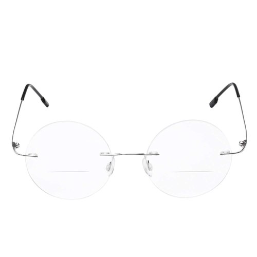 Round Rimless Frame Bifocal Reading Glasses For Men Women +2.50 Titanium Alloy Lightweight Readers Eyeglasses