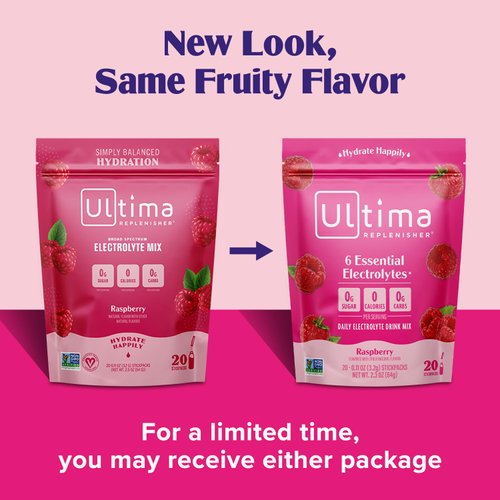 Ultima Replenisher Daily Electrolyte Drink Mix – Raspberry, 20 Stickpacks – Hydration Packets with 6 Key Electrolytes & Trace Minerals – Keto Friendly, Vegan, Non-GMO & Sugar-Free Electrolyte Powder
