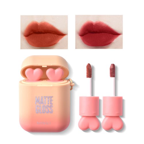 LAMUSELAND Matte Lipstick Makeup Set, 2Pc/Set Waterproof Long Lasting Velvet Moisturizing Lip Stain Earphone Dual-color Lip Gloss Primer, Non-stick Cup Lip Make Up Gift Kit for Girls (B)