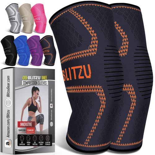 BLITZU 2 Pack Knee Brace | Knee Compression Sleeve for Men & Women | Knee Support for Running | Medical Grade Knee Sleeves for Meniscus Tear, ACL, Arthritis, Joint Pain Relief Orange S