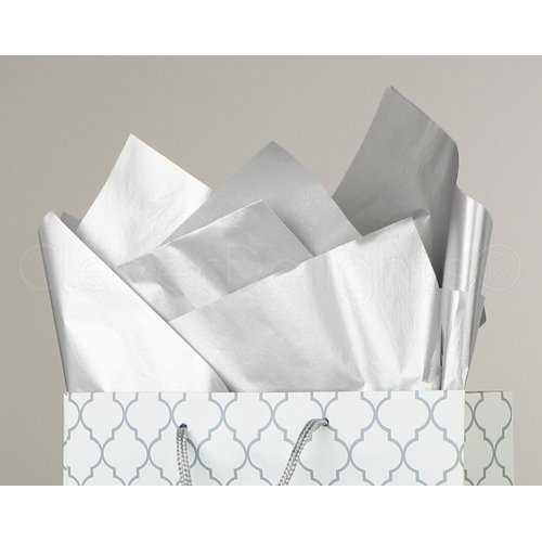 CleverDelights Metallic Silver Premium Tissue Paper - 100 Sheets - 20" x 30" - Gift Paper