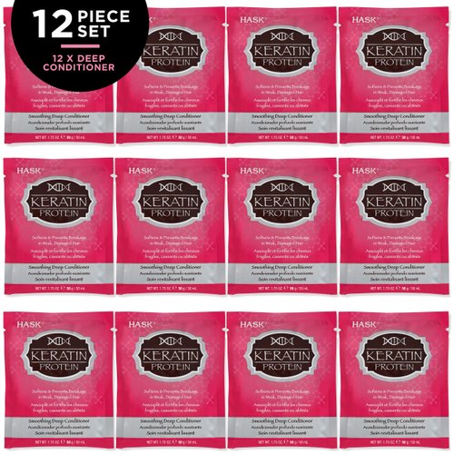 HASK Keratin Smoothing Deep Conditioner Treatments for all hair types, color safe, gluten-free, sulfate-free, paraben-free - Pack of 12