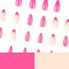 BAOYAALIN Hot Pink Press on Nails Medium Almond Shaped Fake Nails with Glitter Design Full Cover False Acrylic Glue Stick on Nail for Women Girls 24Pcs
