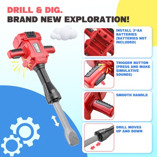 BELLOCHIDDO Kids Jackhammer Toy Drill - Kids Power Tools with Realistic Sound & Action - Toddler Construction Tools with Mask, Safety Goggles for Boys & Girls