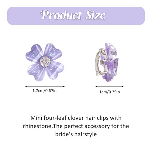 10 Pcs Small Flower Hair Clips with Rhinestone Mini Clover Cute Hair Pins Wedding Bridal Hair Accessories Decorative for Fine Hair Barrettes for Girls Women(Purple)