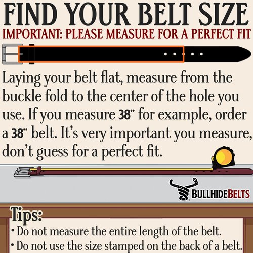 Bullhide Belts Mens Leather Belt for Casual, Dress, 1.75" Wide, Black, 44 Inches