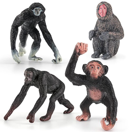 Atralo Service Monkey Figures Wild Life Jungle Animal Model Playsets 4 PCS Orangutans Gibbon Golden Monkey Figurines Party Favors Toys for Boys Girls Kids Toddlers