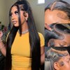 JUBOTIN 13x6 HD Lace Front Wigs Human Hair Straight 180% Density Human Hair Wig 13x6 Straight Wigs for Black Women Glueless 13x6 Lace Front Wigs Human Hair Pre Plucked Lace Front Wigs 28 Inch