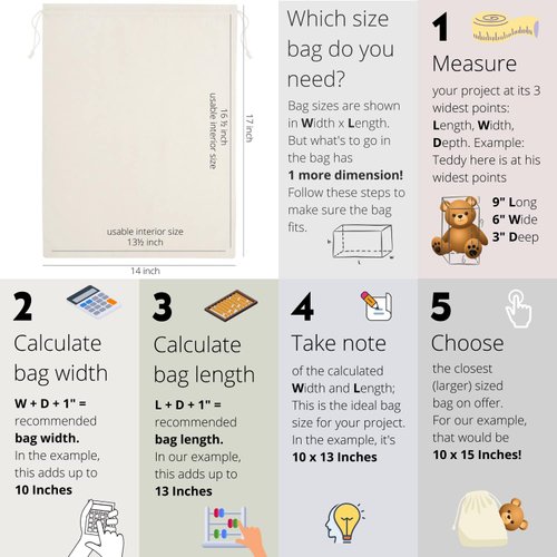 DR 100 Percent Cotton Muslin Shoe Bags 6-Pack For Storage Pantry Gifts - Unbleached (14 x 17, Beige)