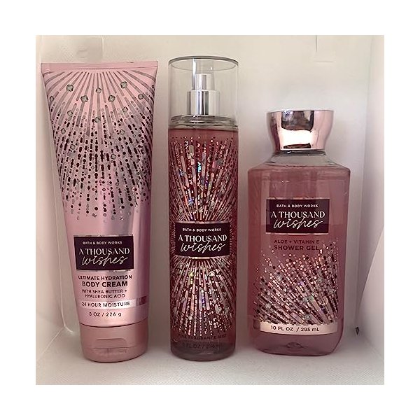 A Thousand Wishes Body Care Set. Shower Gel 10 Fl Oz, Fine Fragrance Mist 8 Fl Oz and Body Cream 8 Fl Oz