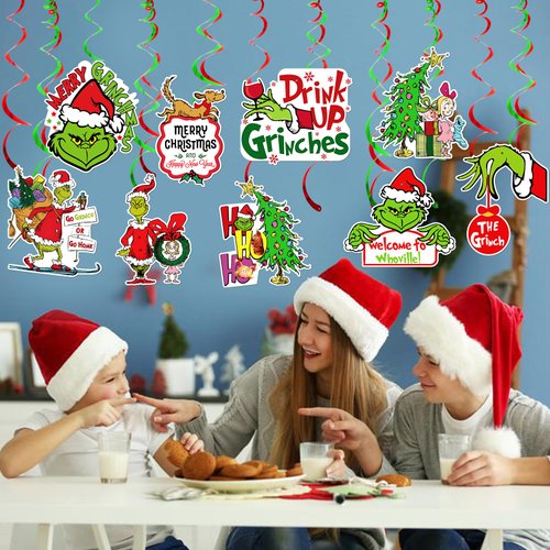 36pcs Stink Stank Stunk Hanging Streamers,Hanging Swirls Green Monster Party Decorations Christmas Ceiling Decorations Birthday Party Decorations Christmas Outdoor Decorations for Christmas