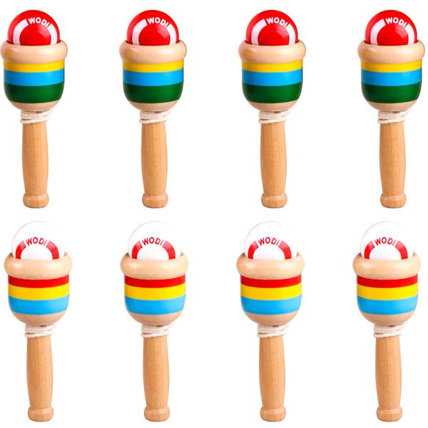 Haconba 8 Packs Wooden Catch Ball Game Ball Catching Cup Vintage Catch Game for Kids Hand Eye Coordination Educational Game, White and Red