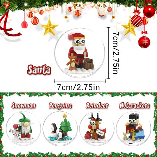 Christmas Tree Ornaments Building Blocks Compatible with Lego Christmas, 2024 Christmas Decorations Ball Toys Included Santa Reindeer Nutcracker Gnome Penguin, Xmas Ornaments for Indoor Outdoor 5packs
