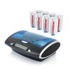 Tenergy T9688 Super Universal LCD Battery Charger with 8 pieces of Premium NiMH Tenergy D Size Rechargeable Batteries - UL Certified