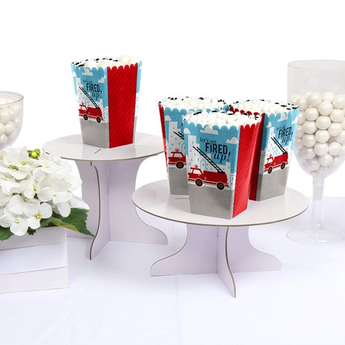 Fired Up Fire Truck - Firefighter Firetruck Baby Shower or Birthday Party Favor Popcorn Treat Boxes - Set of 12