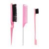Comb Set, Pink comb,3 Pcs. slick back hair brush,Slick Back Brush with Edge Brush, styling comb for kids for middle part，Rat Tail Comb, Teasing Brush Set for Smoothing brush Baby Hair