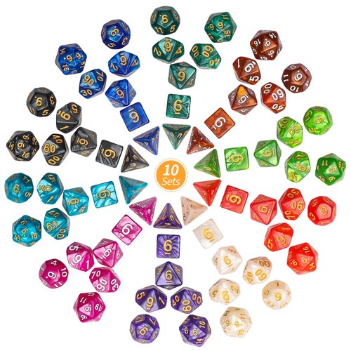 CiaraQ Polyhedral Dice Set with a Big Black Drawstring Pouch, 10 Complete Dice Sets（70 Pieces） of D4 D6 D8 D10 D% D12 D20 Compatible with Dungeons and Dragons DND RPG MTG Table Games