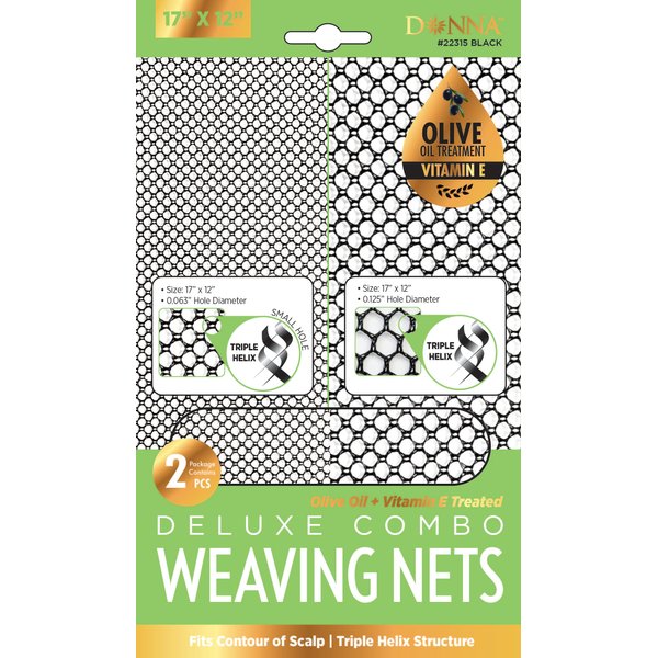 DONNA Deluxe Weaving Nets Combo 2pcs 17" x 12", Mesh Hole Wig Head Wig Caps for Women, 1PC BLACK Color