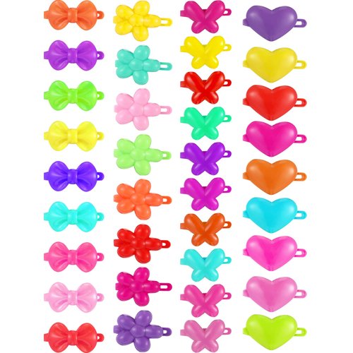 100 Pieces Girls Hair Barrettes Self Hinge Plastic Hair Clip Toddler Kids Baby 80s 90s Hair Pin Colorful Cute Hair Clip Cartoon Hair Accessories (Butterfly, Plum Blossom, Bow, Heart-shaped)