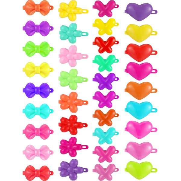 100 Pieces Girls Hair Barrettes Self Hinge Plastic Hair Clip Toddler Kids Baby 80s 90s Hair Pin Colorful Cute Hair Clip Cartoon Hair Accessories (Butterfly, Plum Blossom, Bow, Heart-shaped)