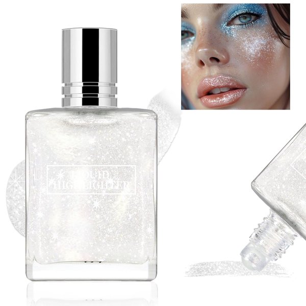 HOSAILY Sparkle Roll on Body Glitter Mermaid Makeup, Waterproof Moisturizing Long Lasting Face Glitter, Quick-Drying Non-Greasy Body Shimmer for Festival Rave Party Accessories Halloween Makeup#Silver