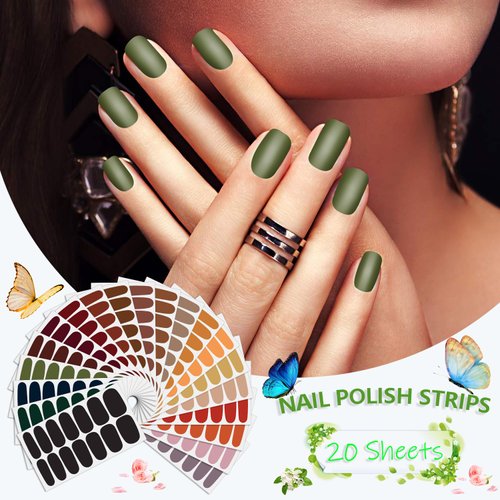 SILPECWEE 20 Sheets Solid Color Nail Wraps for Women Adhesive Nail Polish Stickers Stick on Nail Polish Strips for Women Gel Nail Strips Fingernail Manicure Design with Nail File