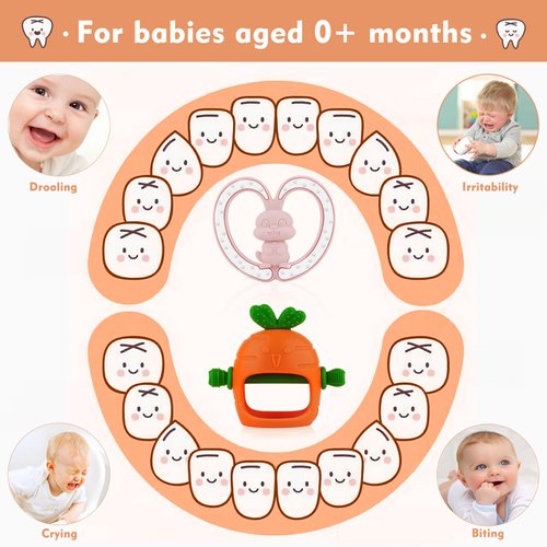 Chuya Baby Teether Baby Teething Toys for Babies 0-6 6-12 12-24 Months Carrot Rabbit Textured Toys Teething Relief Baby Toys for Infants