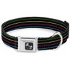 Dog Collar Seatbelt Buckle Pinstripes Black Multi Color 11 to 17 Inches 1.0 Inch Wide