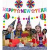 New Years Decorations 2025, Rainbow Glitter Happy New Year Banner Backdrop New Years Eve Party Supplies 2025 with Honeycomb Balls Paper Fans Paper Happy New Year Sign New Years Party Supplies Favors