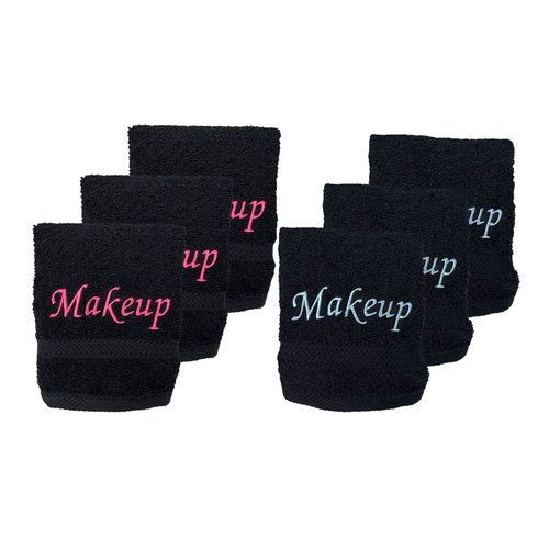 Liberty21 Makeup Remover Towels. 100% Soft Cotton Embroidered Makeup Washcloths. Facial Cleansing, Black Reusable Face Towel Set. 6 Towels Included in The Set.
