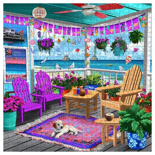 PICKFORU Beach Puzzles for Adults 1000 Pieces, Colorful Seaside Puzzle Beach Chair Flower, Impossible Holiday Puzzles as Wall Art