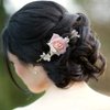 Fangsen Silver Delicacy Pink Rose Wedding Flower Hair Comb Hair Piece Barrette Prom Halloween Festival Flower Girl
