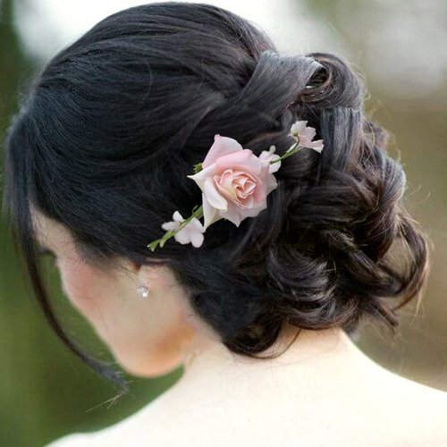 Fangsen Silver Delicacy Pink Rose Wedding Flower Hair Comb Hair Piece Barrette Prom Halloween Festival Flower Girl