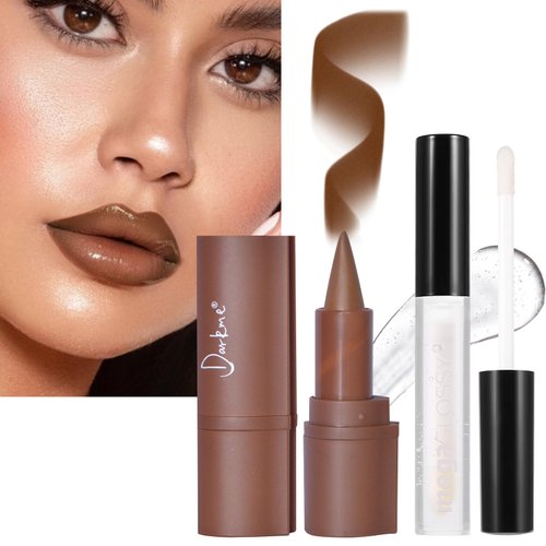 Erinde Lip Liner and Clear Gloss Set, Lip Liner and Lipstick Combo & Clear Lip Oil, Waterproof lip liner pen sets for women, Long Lasting Gradient Liner Lipstick Makeup Kits, 01