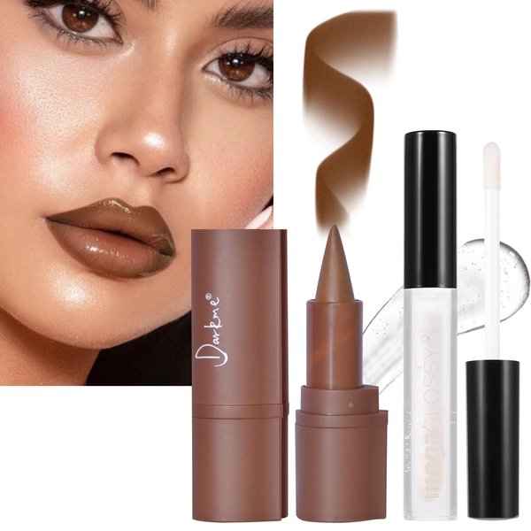 Erinde Lip Liner and Clear Gloss Set, Lip Liner and Lipstick Combo & Clear Lip Oil, Waterproof lip liner pen sets for women, Long Lasting Gradient Liner Lipstick Makeup Kits, 01