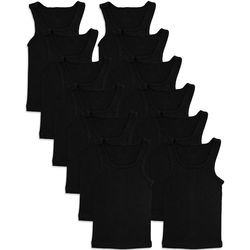 Andrew Scott Basics Boys' 12 Pack Color A-Shirt Sport Tank Top Undershirts (12 Pack- Black, Medium)