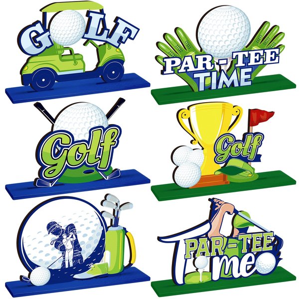 Suzile 6 Pieces Golf Party Decorations Golf Wooden Centerpieces Golf Party Centerpieces for Tables Golf Cake Topper Golf Party Supplies for Birthday Baby Shower Sport Themed Party Decor