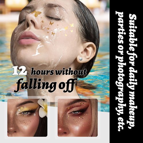 Easilydays 4 Styles Glitter Freckles Face Tattoo, Gold Makeup Patches Face Glitter Freckles, Faux Freckles Waterproof Temporary Tattoos, Cheer Glitter for Parties Makeup Cosplay Festival Accessories