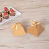 Restaurantware Pastry Tek 3 x 3 x3 Inch Pyramid Favor Boxes 100 Pyramid Triangle Gift Boxes - Satin Ribbon Disposable Brown Paper Triangle Candy Boxes For Weddings Or Parties