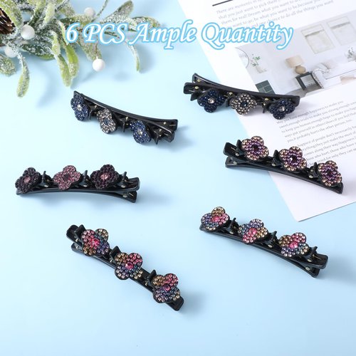 Braided Hair Clip, 6 Pack Braid Hair Clips with Shiny Rhinestone Hair Clips for Women & Girl, Elegant Crystal Hair Clips, Lazy Easily Braided Hair Clips for Dancing, Working, Wedding, Travel, Party