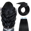 YILITE Tape in Hair Extensions Human Hair Jet Black #1 20 inches 20pcs 50g/pack Straight Seamless Skin Weft Invisible Tape in Human Hair Extensions (20Inche Jet Black #1)