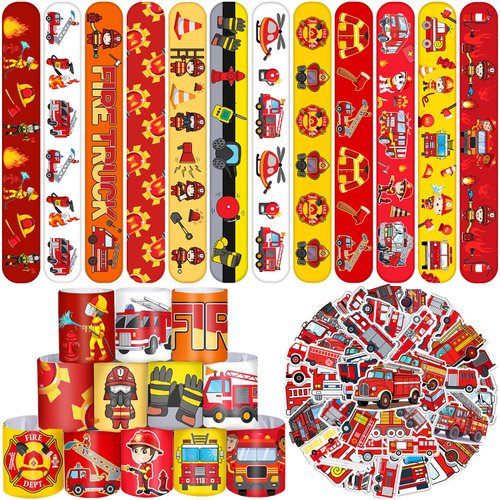 YYMYMGJ 86PCS Fire Truck Party Favors 36PCS Fire Truck Slap Bracelets 50PCS Kids Fire Truck Stick...