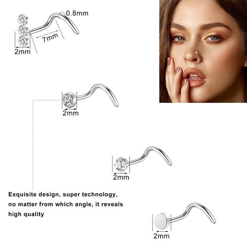 ONESING 40 Pcs 20G Nose Rings for Women Nose Piercings Jewelry Nose Rings Hoops L Shape Nose Studs Screw Surgical Stainless Steel Nose Rings Studs for Women Men